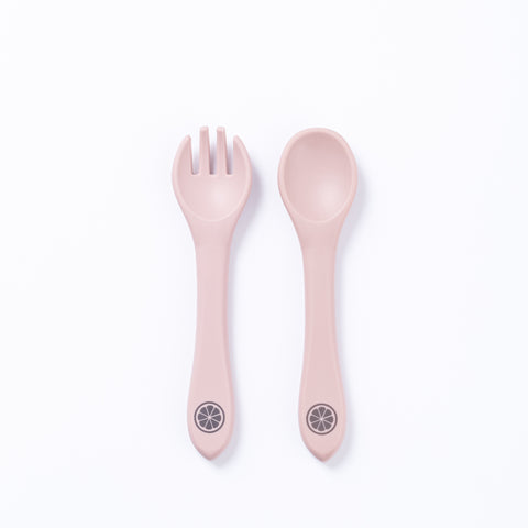 Silicone Spoon & Fork - Pink Mauve